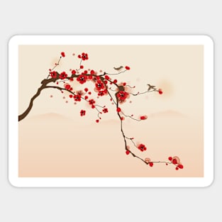 Whimsical Red Cherry Blossom Tree Sticker